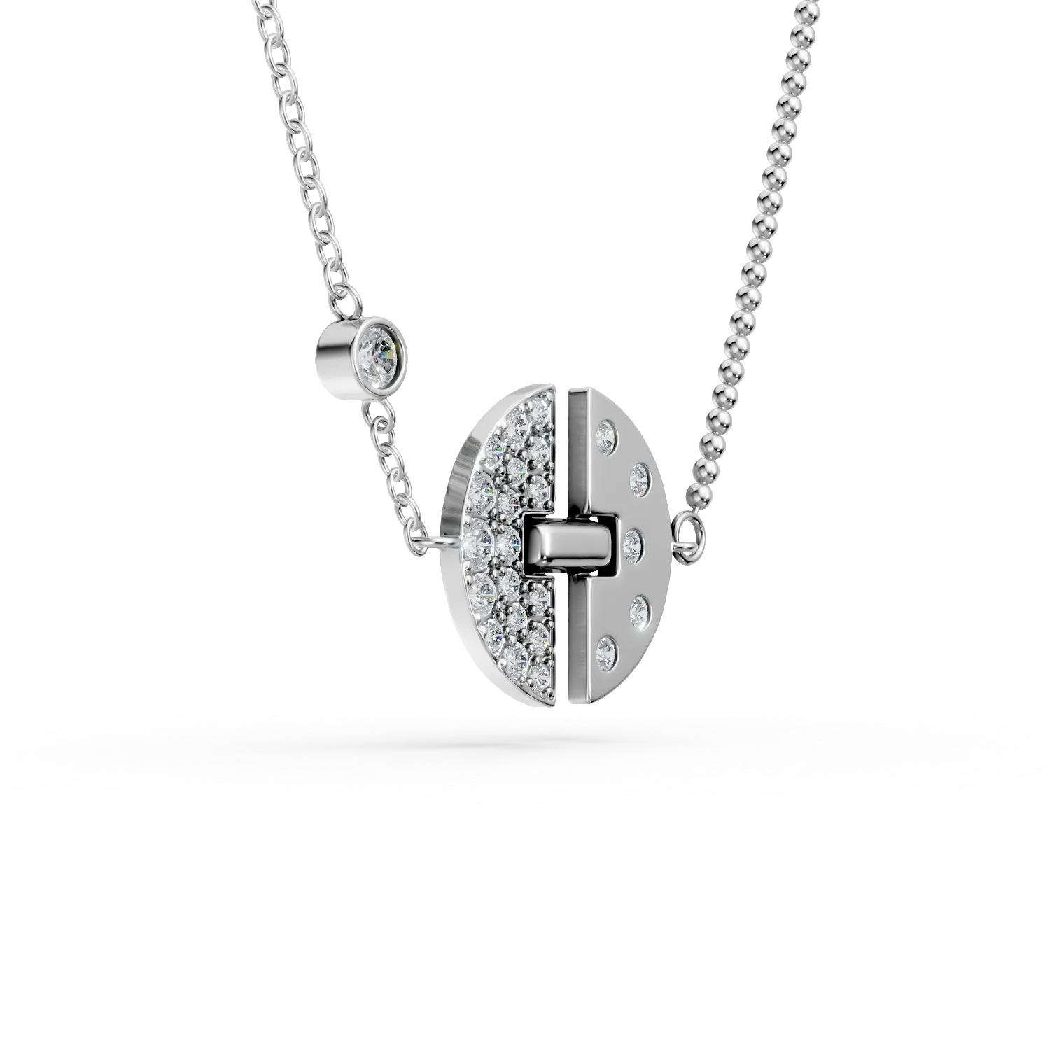 Lant cu pandantiv DAAR in semicerc din argint cu diamante de 0.34ct create in laborator