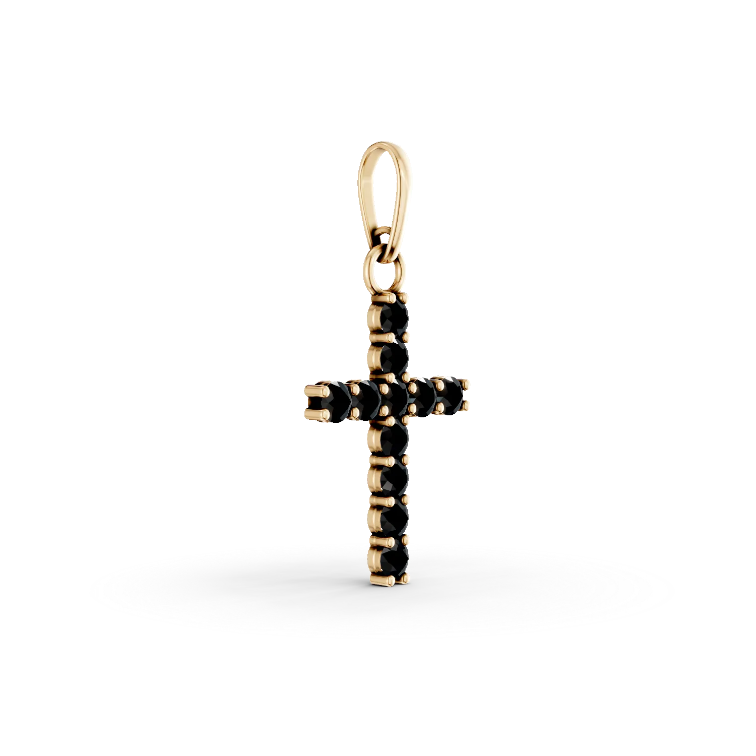 Pandantiv cruce din aur galben cu zirconii negre - imagine 2