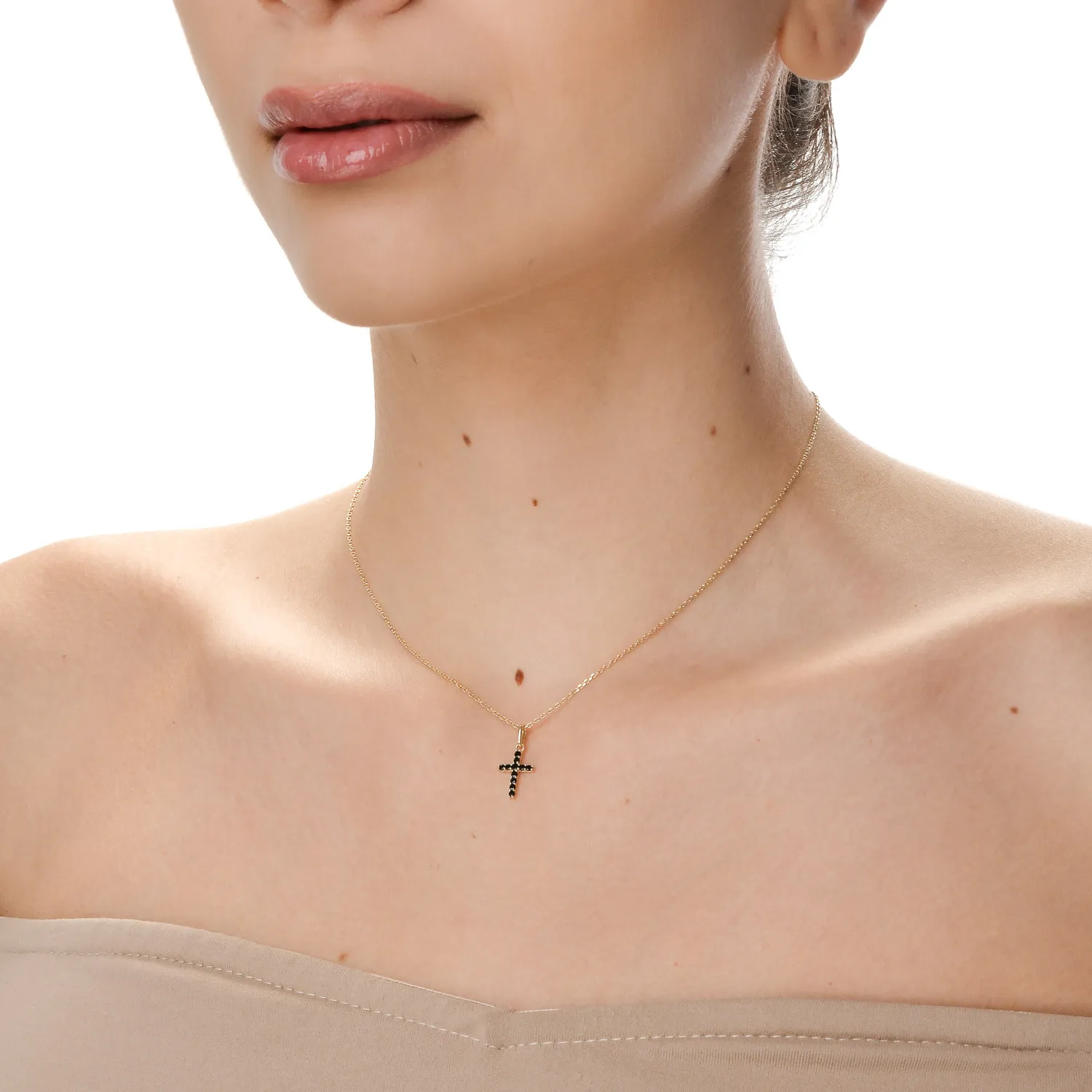 Pandantiv cruce din aur galben cu zirconii negre - imagine 3