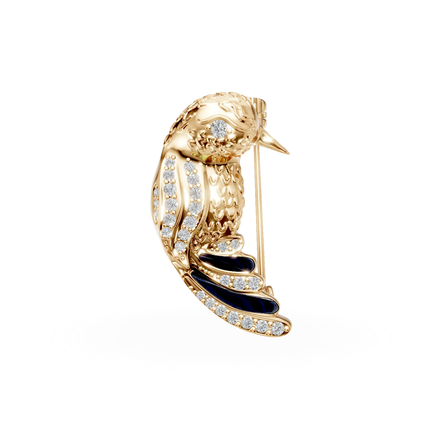 Brosa pasare din aur galben cu zirconii - imagine 5