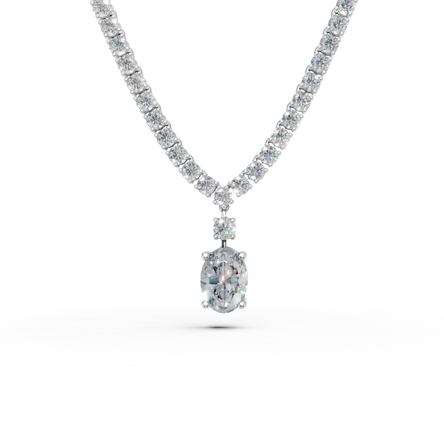 Colier tennis din aur alb cu diamante de 10.81ct create in laborator