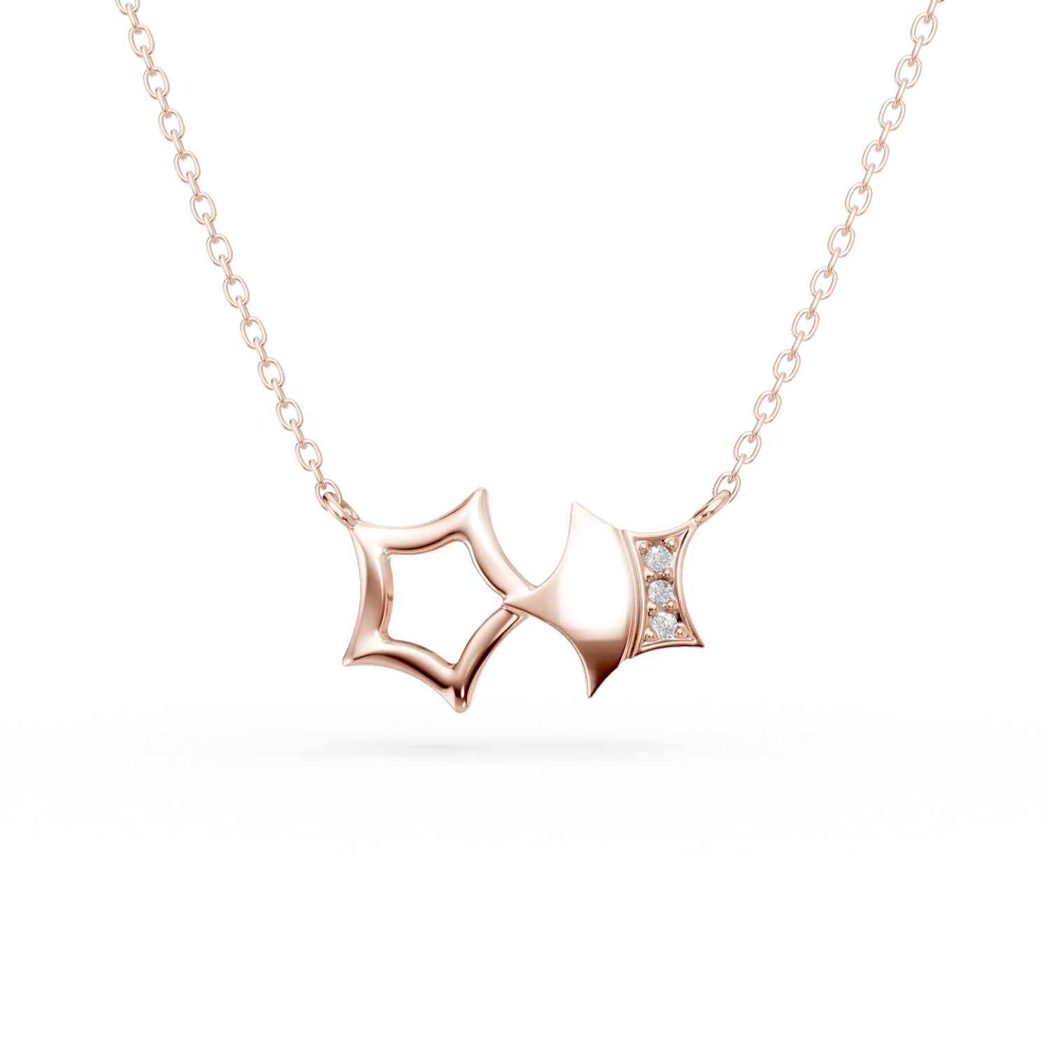 Lant cu pandantiv stelute din aur roz cu diamante de 0.01ct