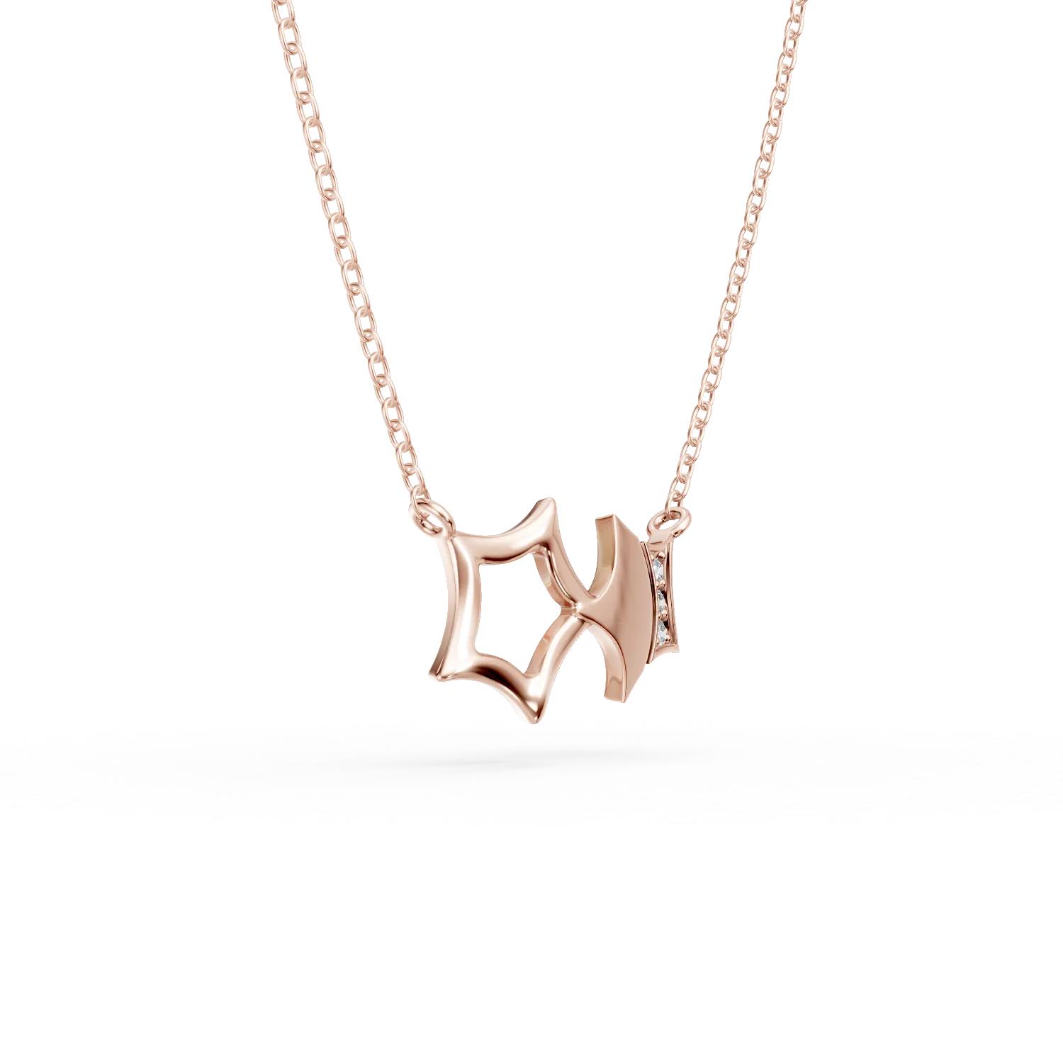 Lant cu pandantiv stelute din aur roz cu diamante de 0.01ct