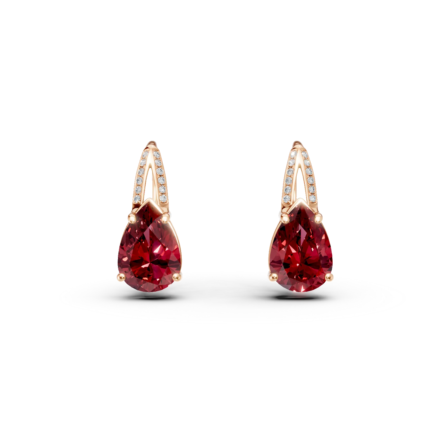 Cercei din aur roz cu rubine si diamante de 7.86ct create in laborator