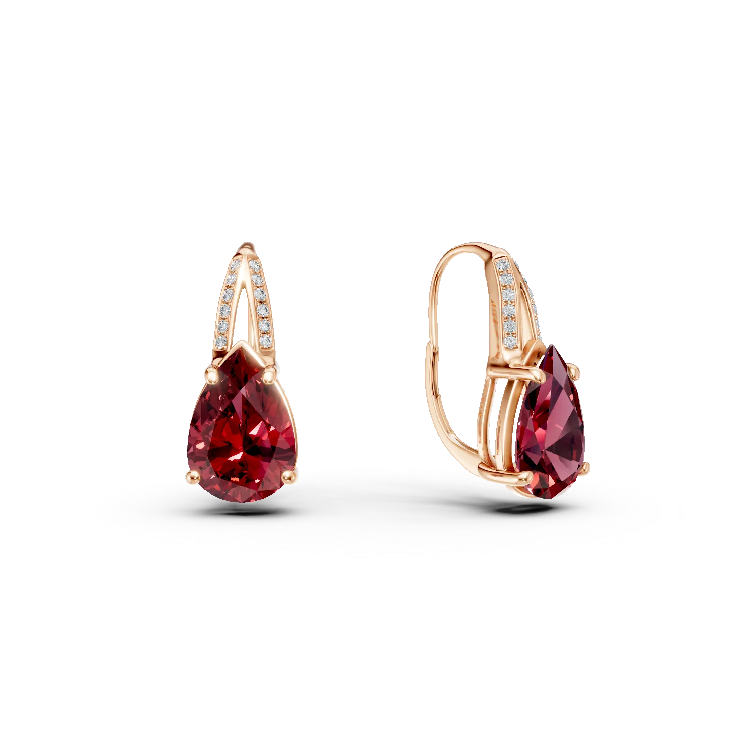 Cercei din aur roz cu rubine si diamante de 7.86ct create in laborator