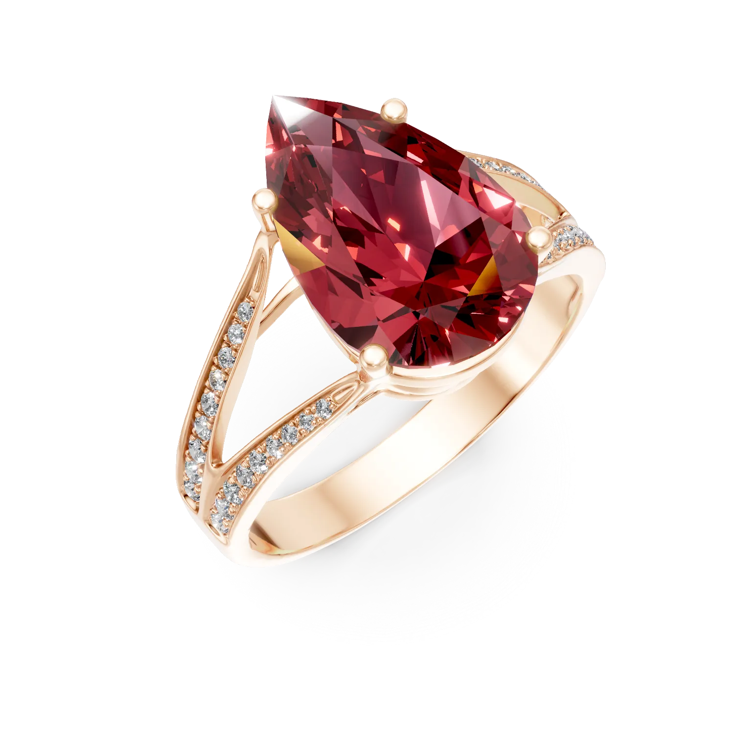 Inel din aur roz cu rubin si diamante de 6.05ct create in laborator