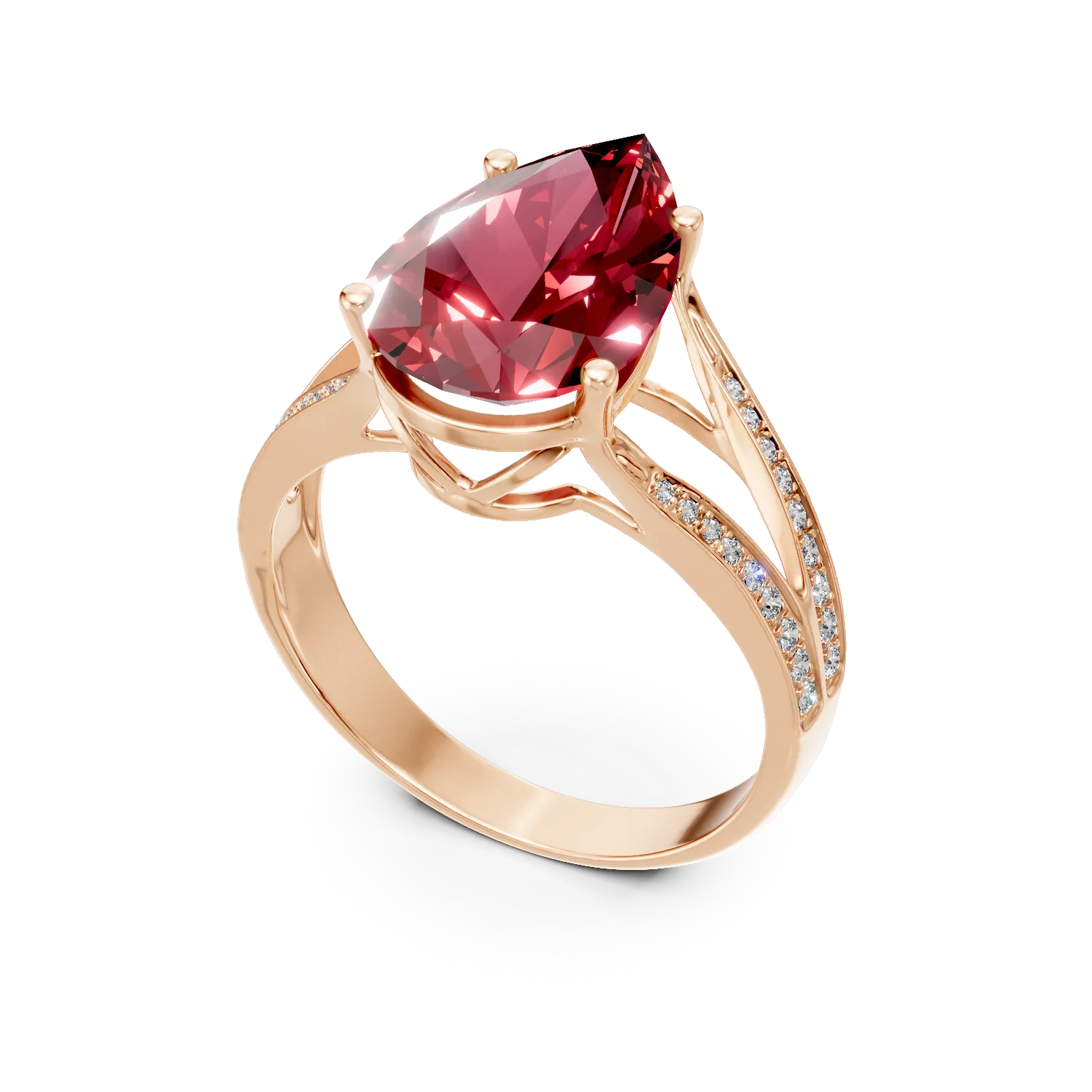 Inel din aur roz cu rubin si diamante de 6.05ct create in laborator
