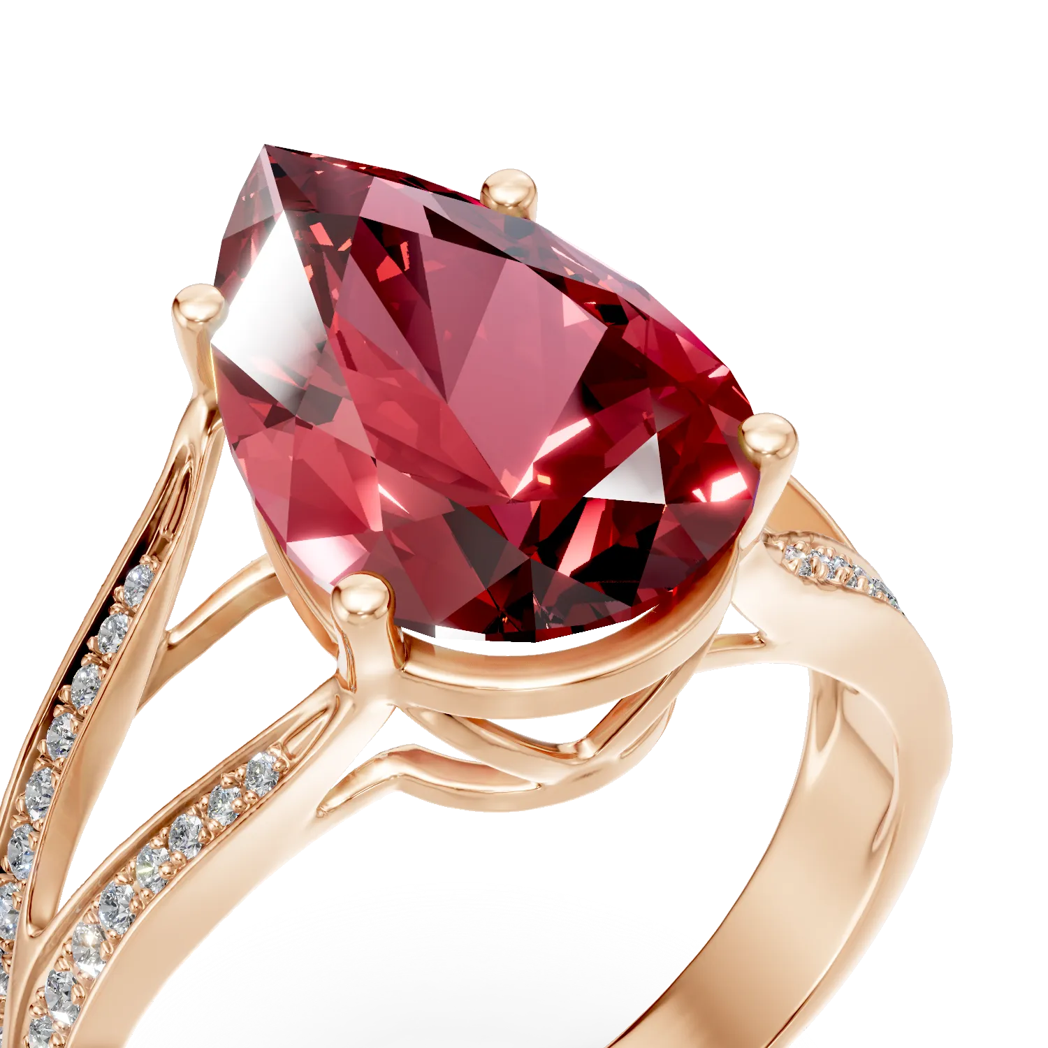 Inel din aur roz cu rubin si diamante de 6.05ct create in laborator