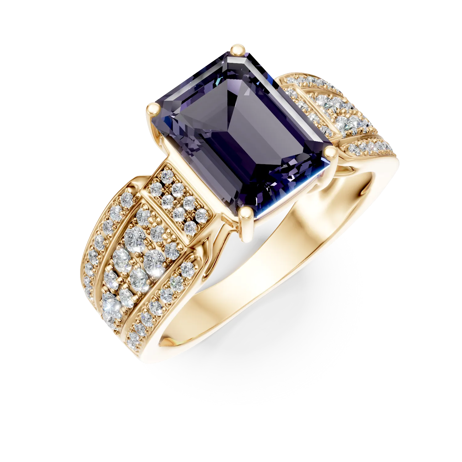 Inel din aur galben cu alexandrit si diamante de 5.36ct create in laborator