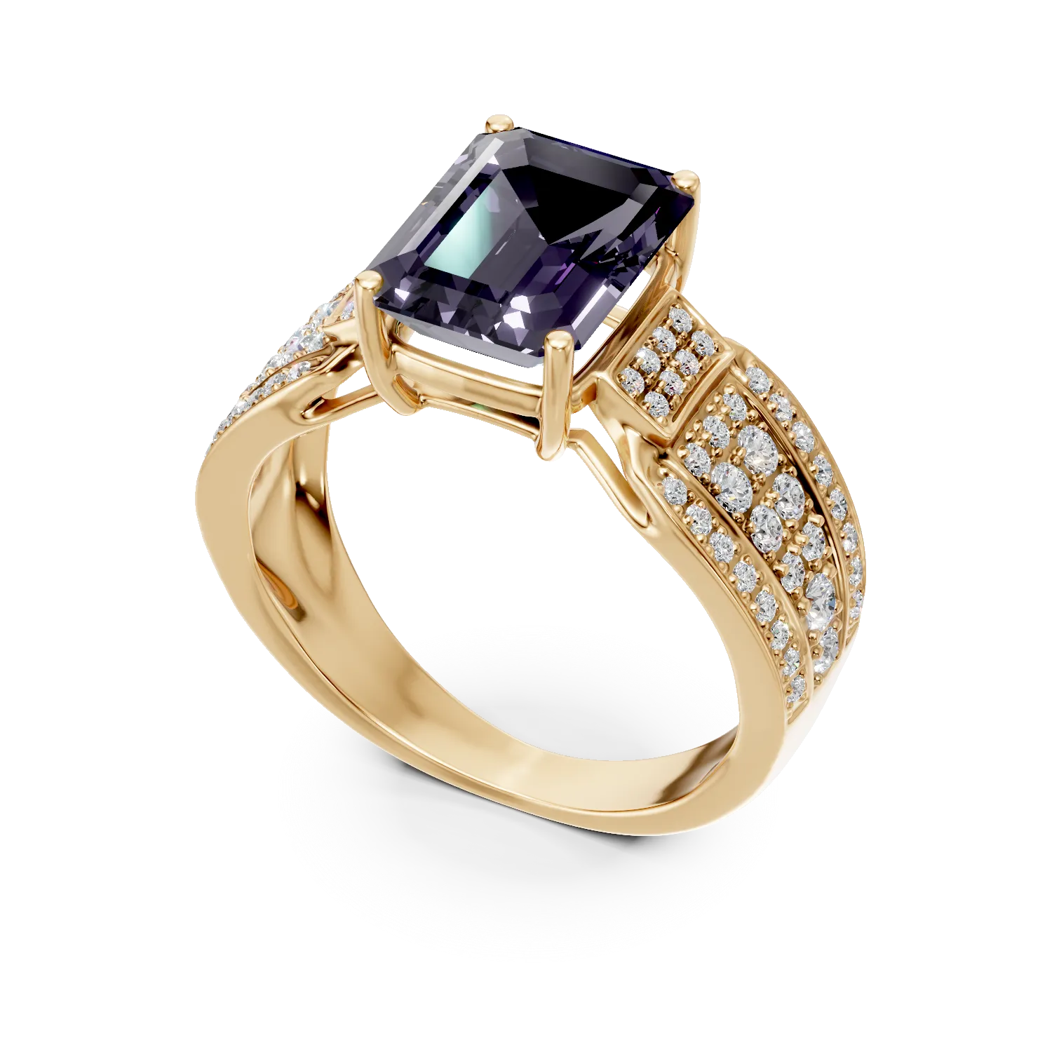 Inel din aur galben cu alexandrit si diamante de 5.36ct create in laborator