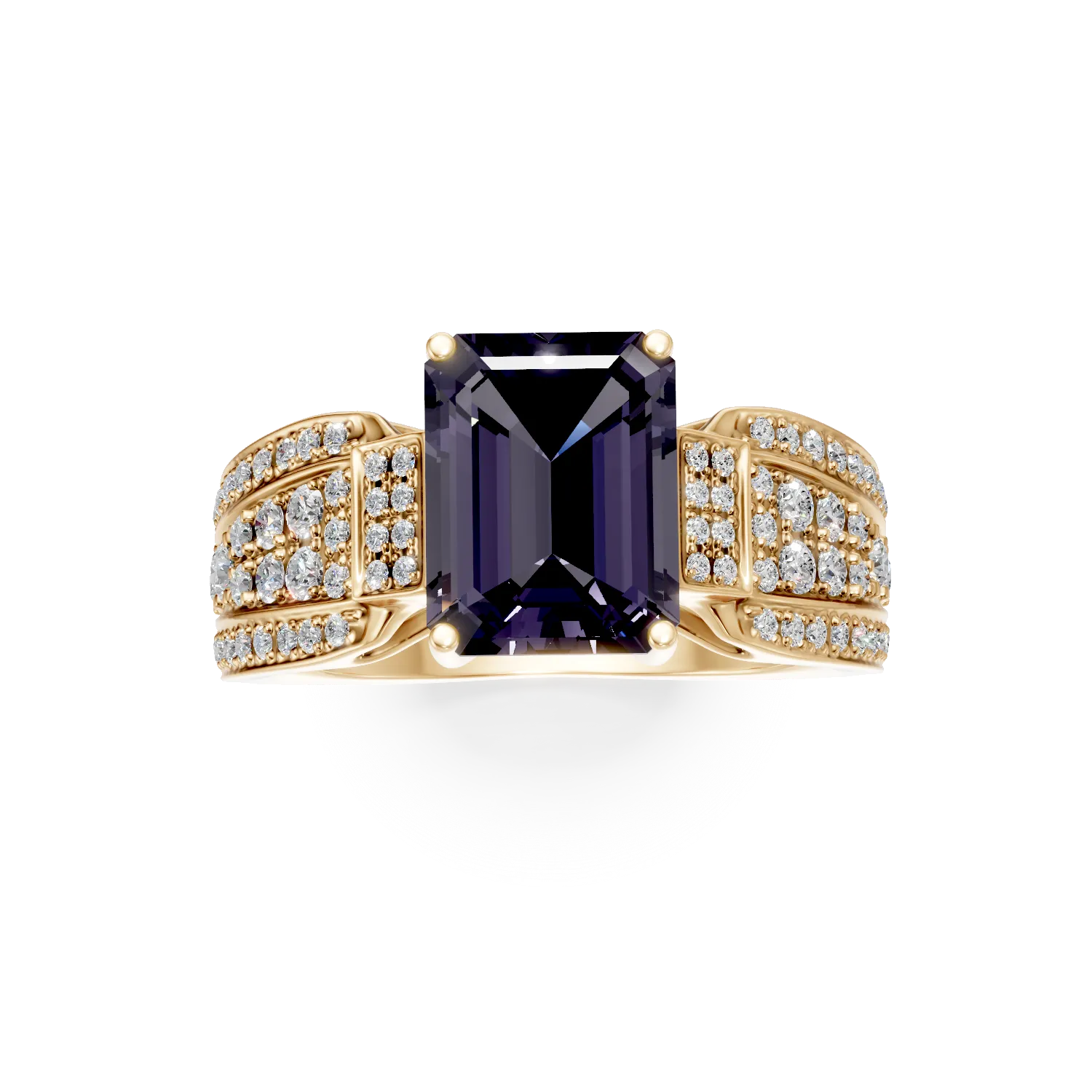Inel din aur galben cu alexandrit si diamante de 5.36ct create in laborator