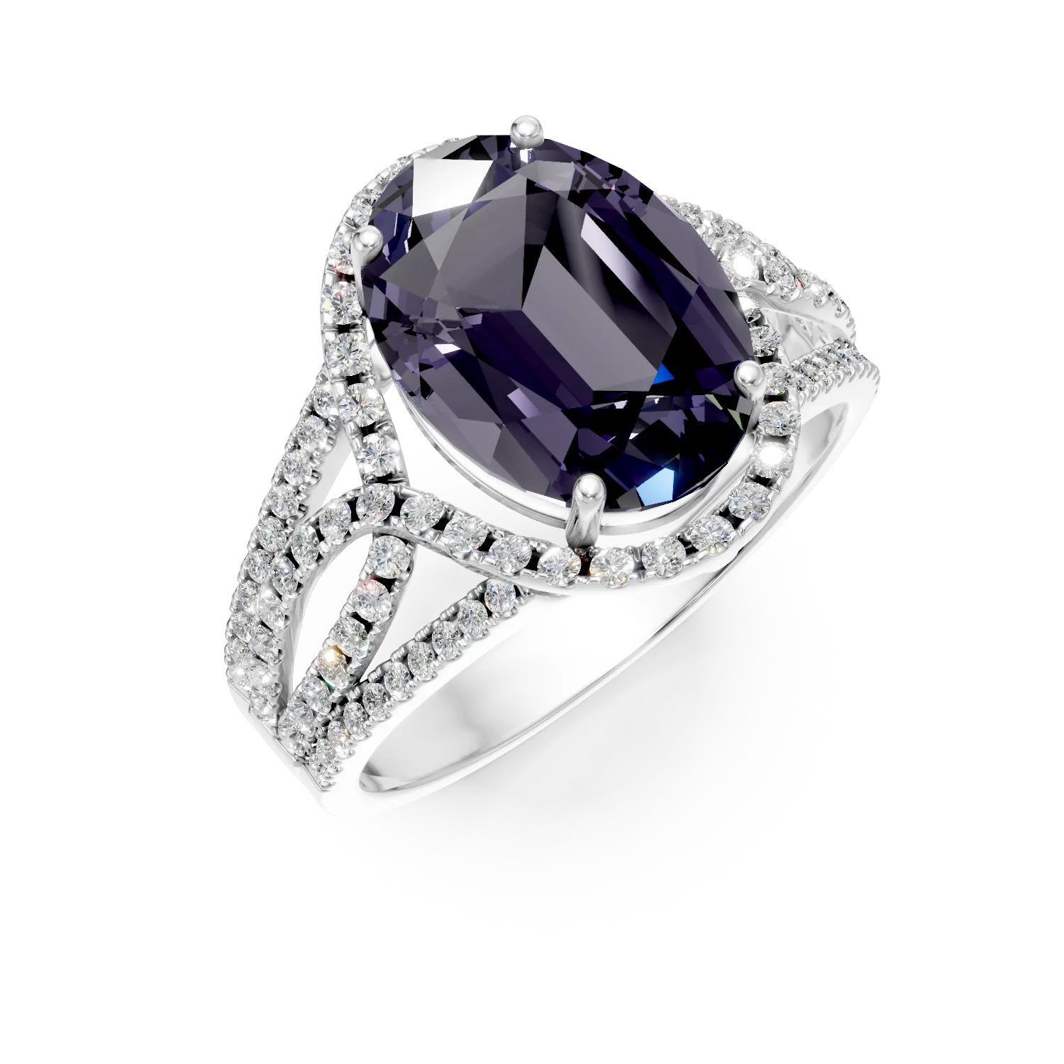 Inel din aur alb cu alexandrit si diamante de 8.79ct create in laborator