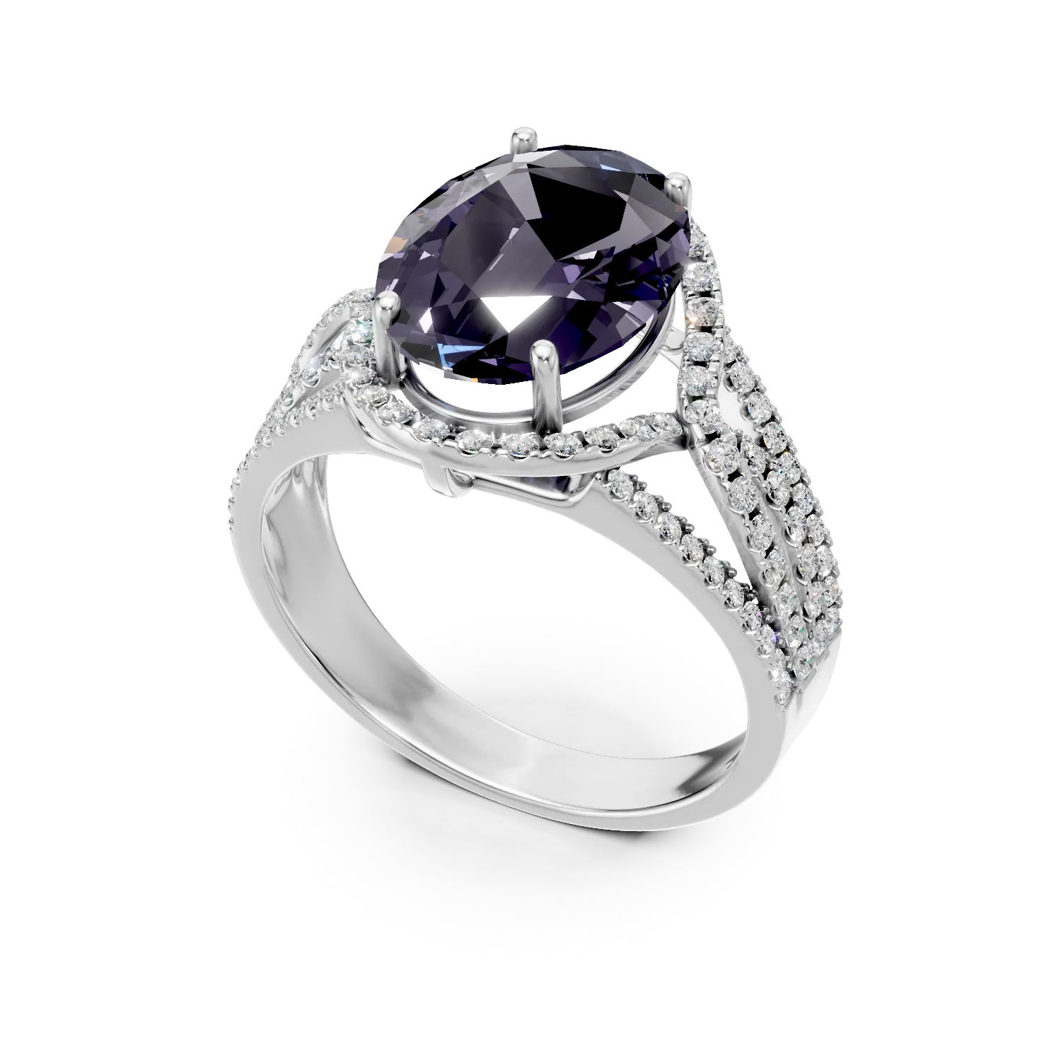 Inel din aur alb cu alexandrit si diamante de 8.79ct create in laborator