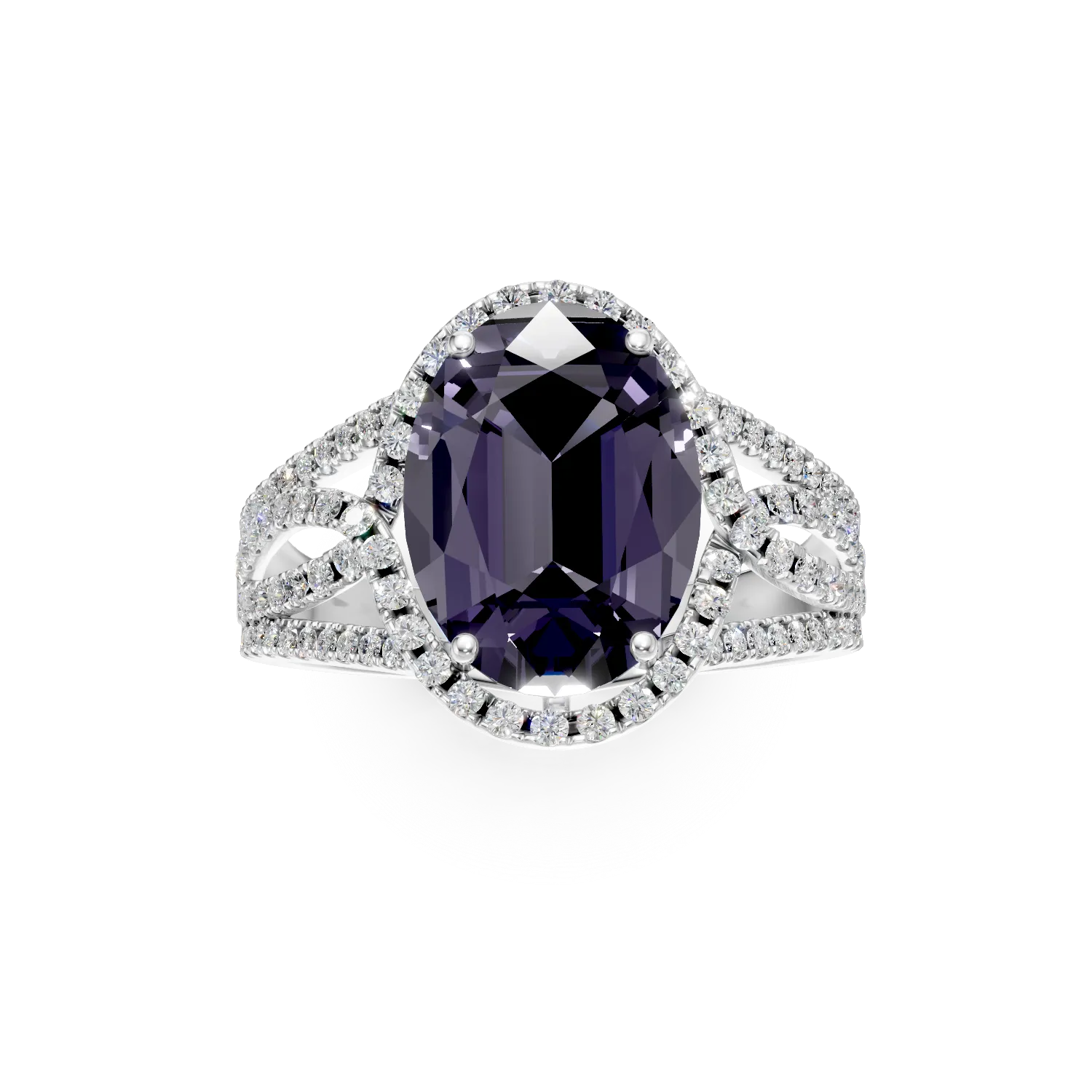 Inel din aur alb cu alexandrit si diamante de 8.79ct create in laborator