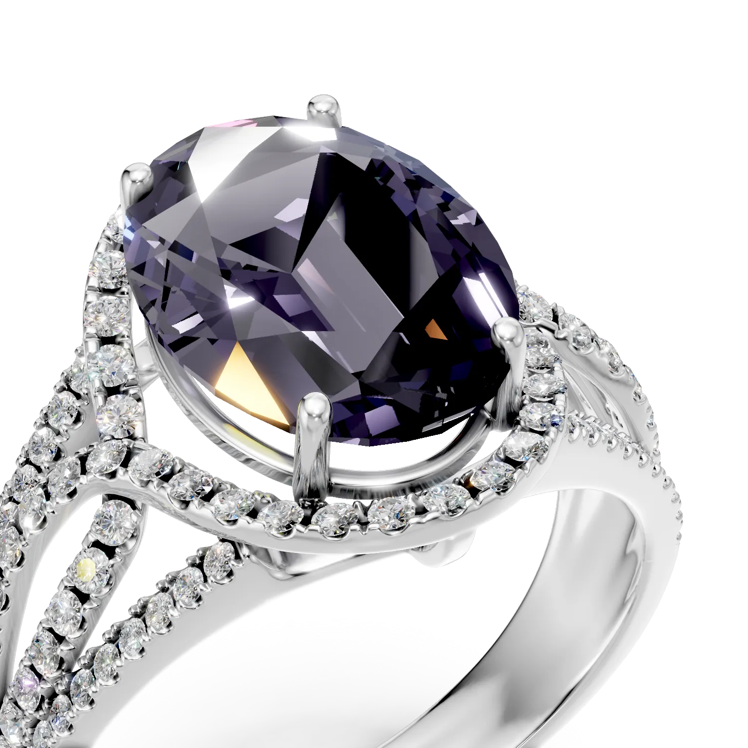 Inel din aur alb cu alexandrit si diamante de 8.79ct create in laborator