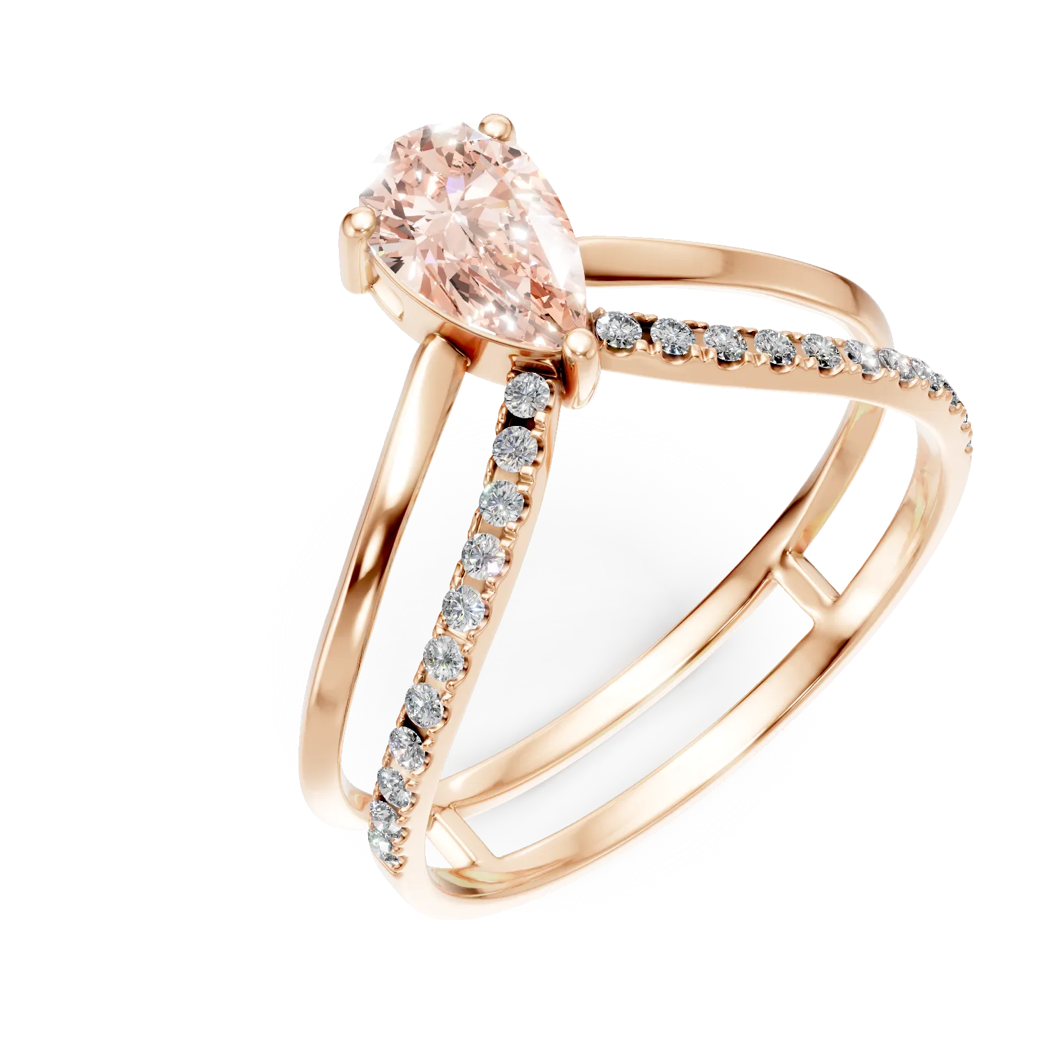 Inel din aur roz cu diamante fancy roz si diamante incolore de 0.67ct create in laborator