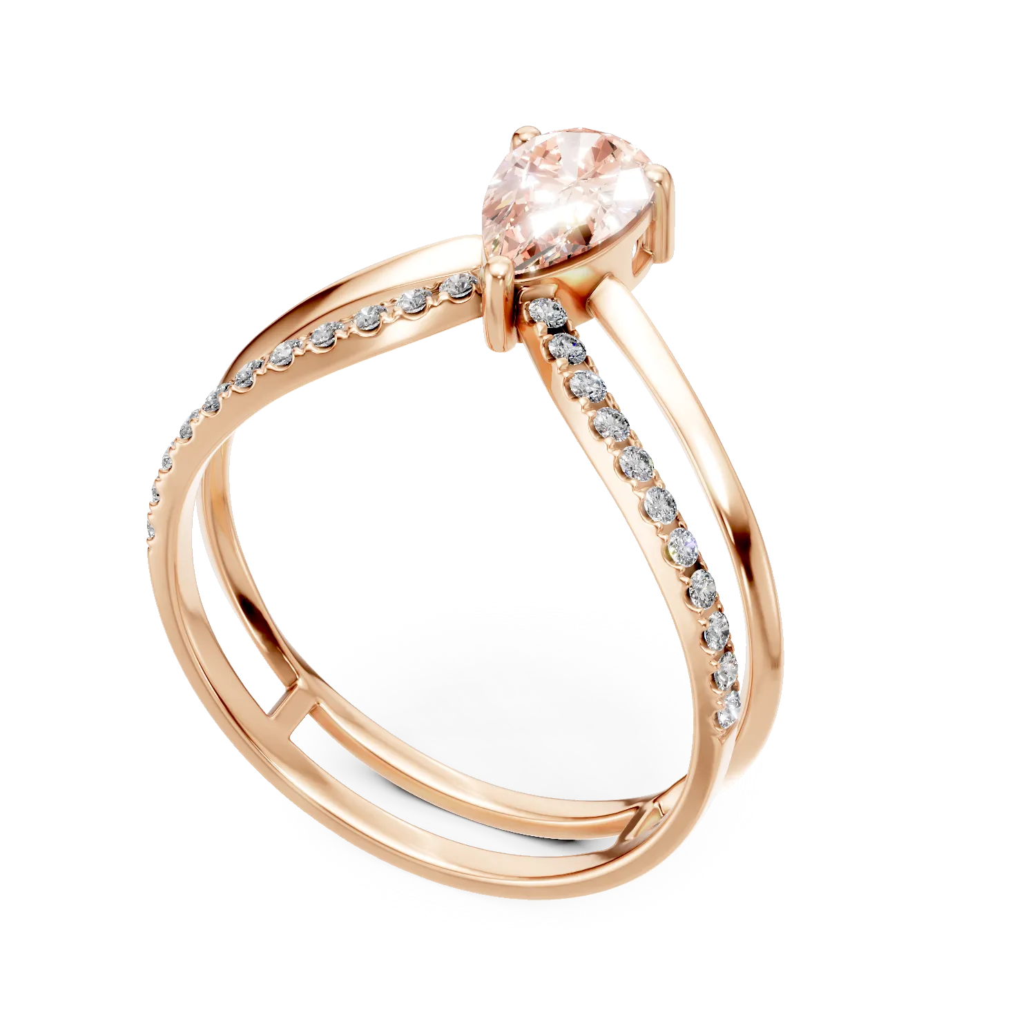 Inel din aur roz cu diamante fancy roz si diamante incolore de 0.67ct create in laborator - imagine 2