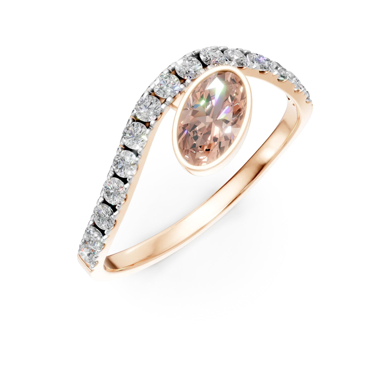 Inel din aur roz cu diamante fancy roz si diamante incolore de 0.99ct create in laborator