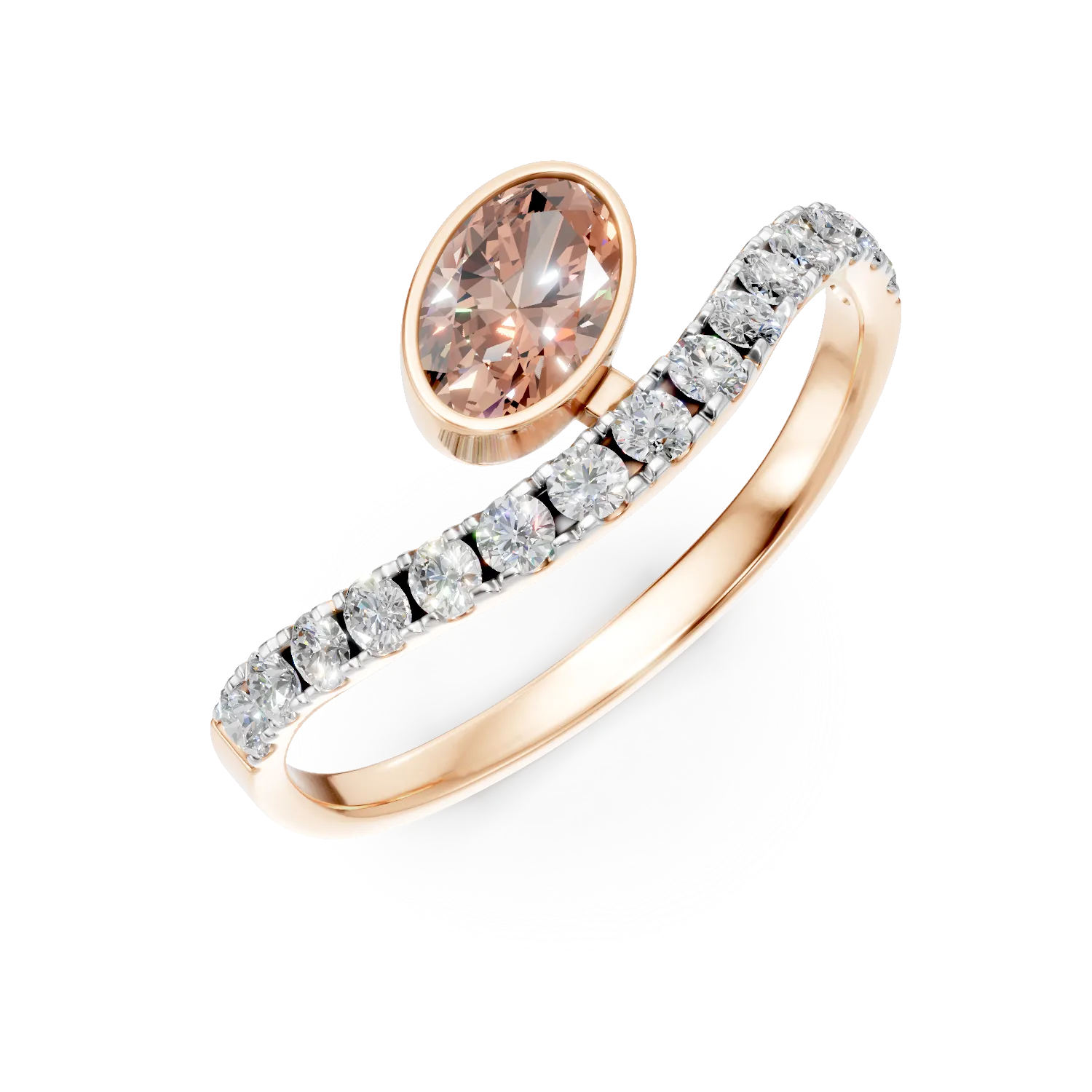 Inel din aur roz cu diamant fancy roz si diamante incolore de 0.99ct create in laborator