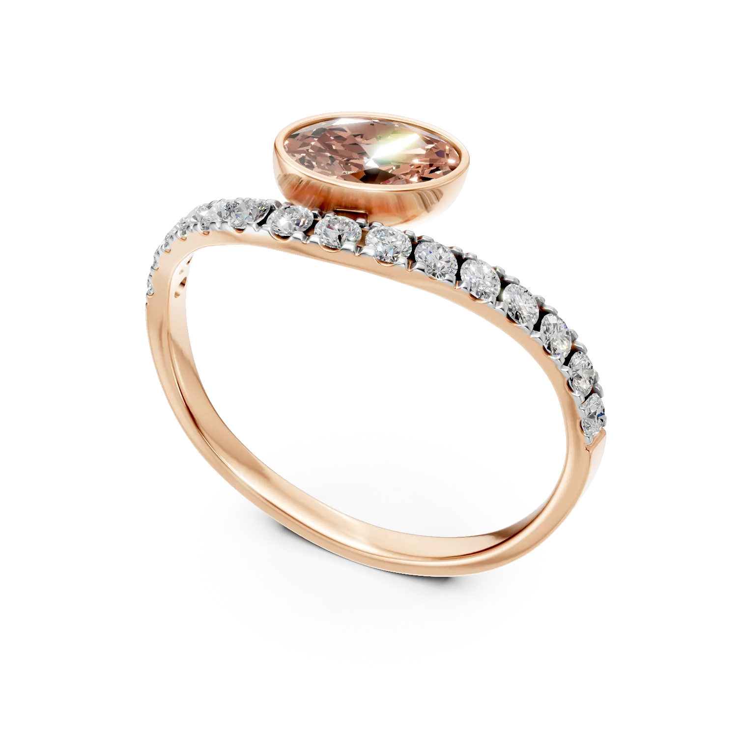 Inel din aur roz cu diamant fancy roz si diamante incolore de 0.99ct create in laborator