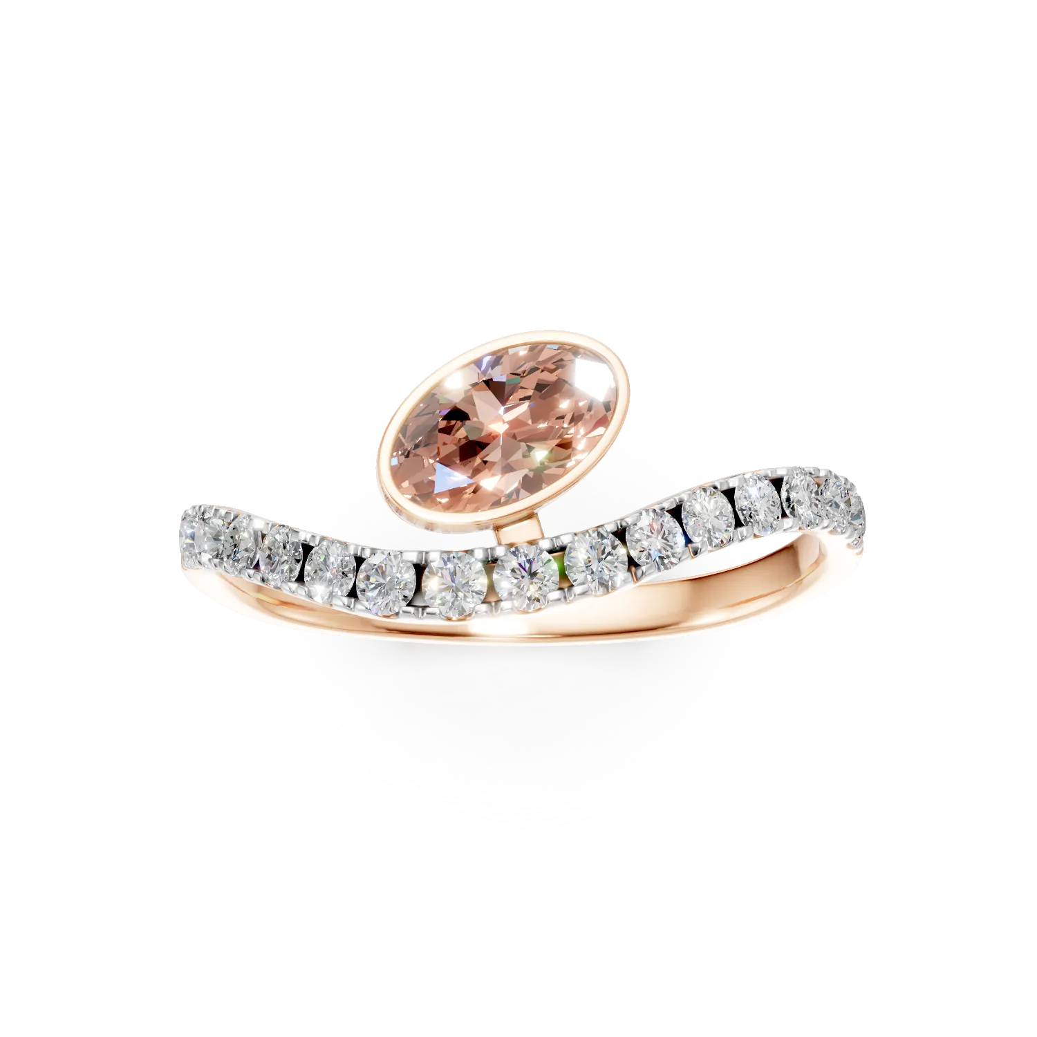 Inel din aur roz cu diamant fancy roz si diamante incolore de 0.99ct create in laborator