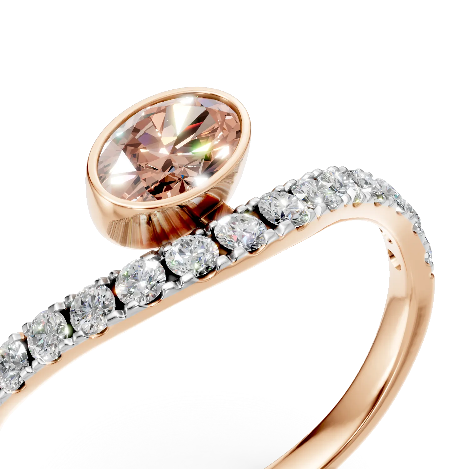 Inel din aur roz cu diamant fancy roz si diamante incolore de 0.99ct create in laborator