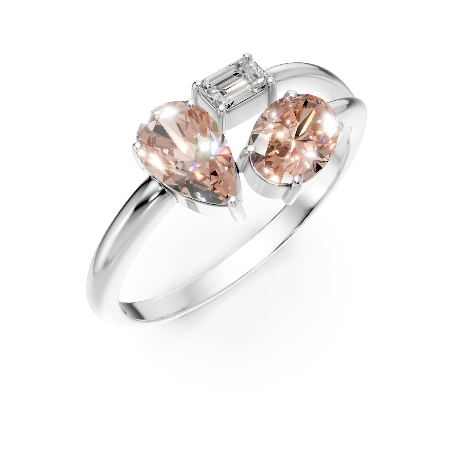 Inel din aur alb cu diamante fancy roz si diamante incolore de 0.99ct create in laborator