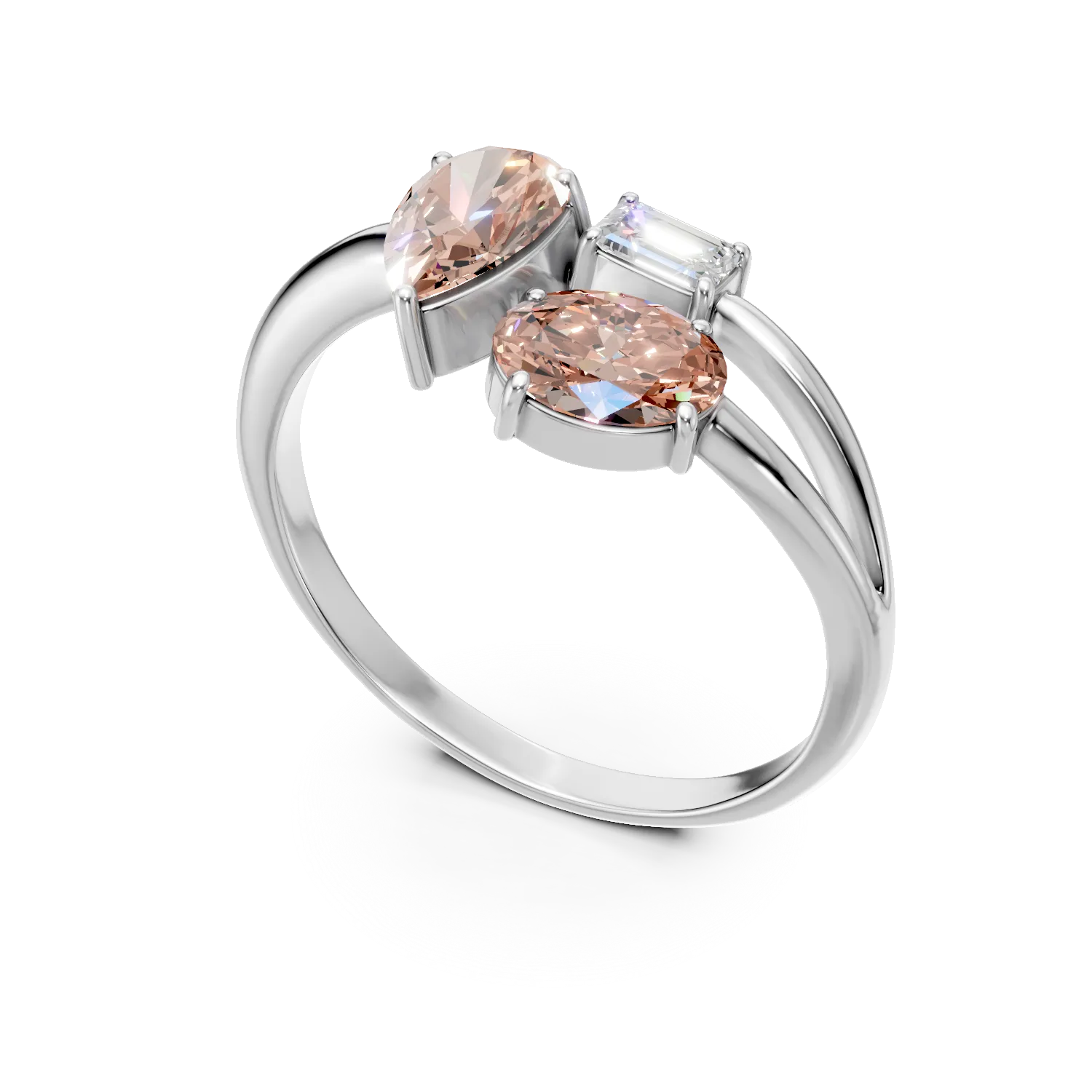 Inel din aur alb cu diamante fancy roz si diamante incolore de 0.99ct create in laborator - imagine 2