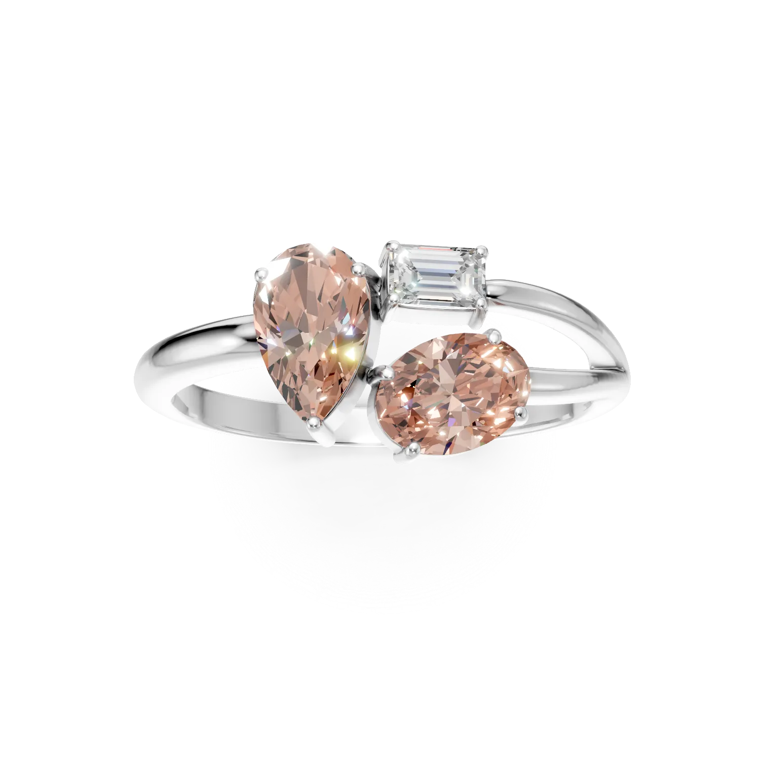 Inel din aur alb cu diamante fancy roz si diamante incolore de 0.99ct create in laborator - imagine 3
