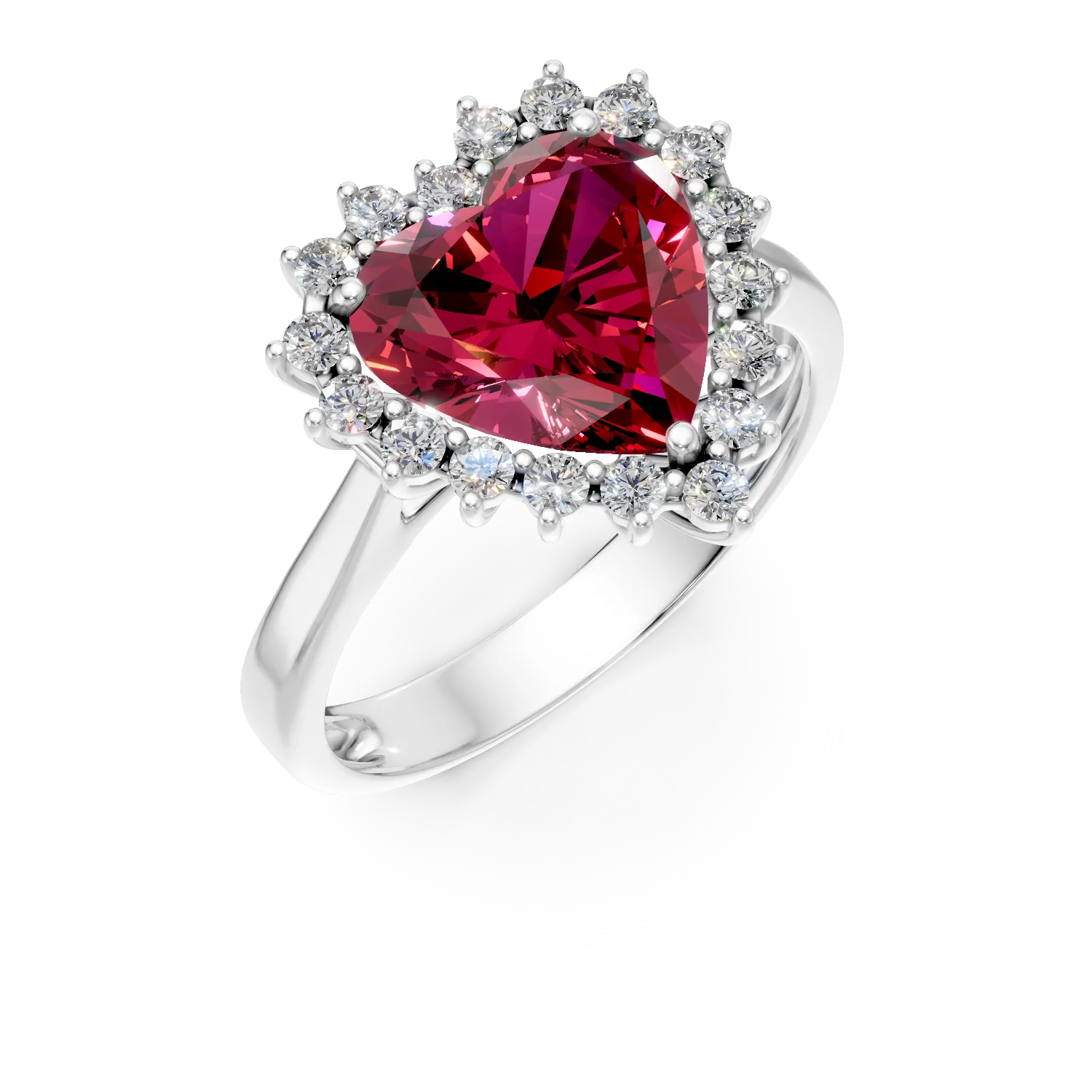 Inel inima din aur alb cu rubin si diamante de 3.94ct create in laborator