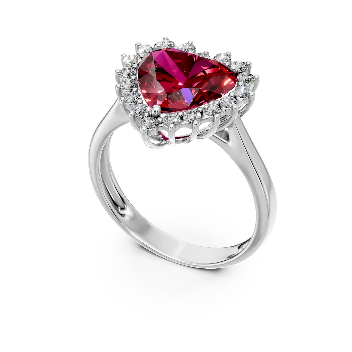 Inel inima din aur alb cu rubin si diamante de 3.94ct create in laborator