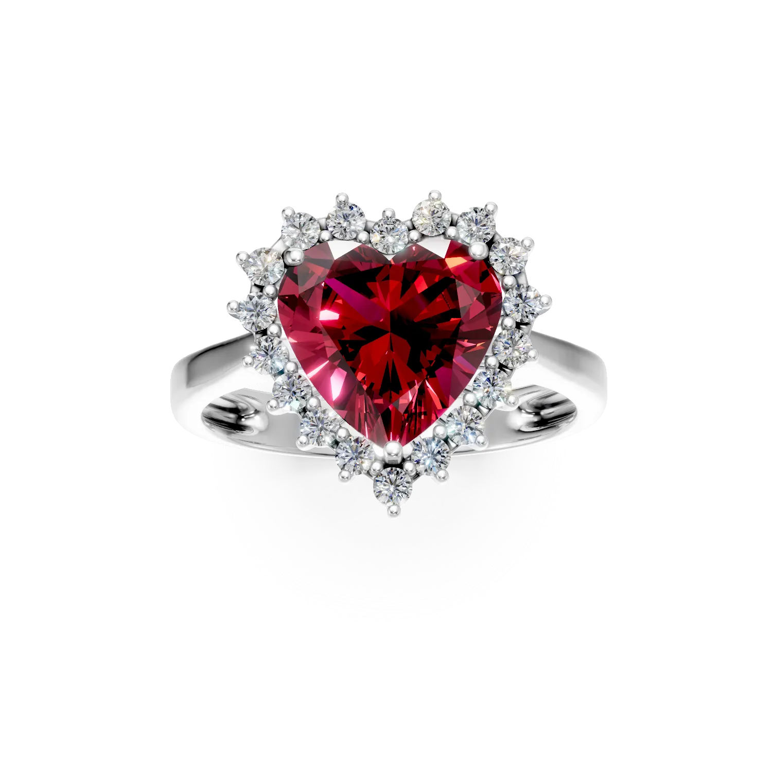 Inel inima din aur alb cu rubin si diamante de 3.94ct create in laborator