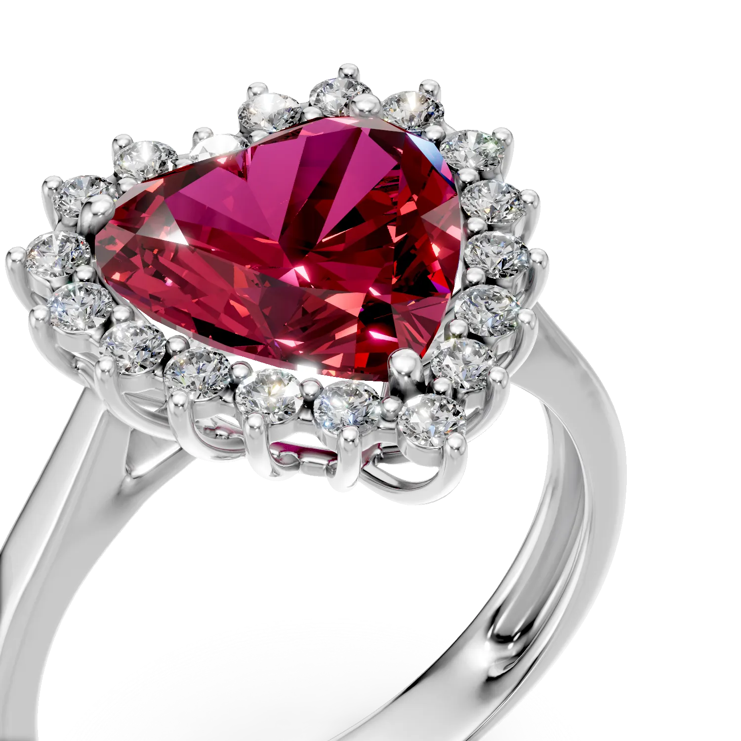Inel inima din aur alb cu rubin si diamante de 3.94ct create in laborator
