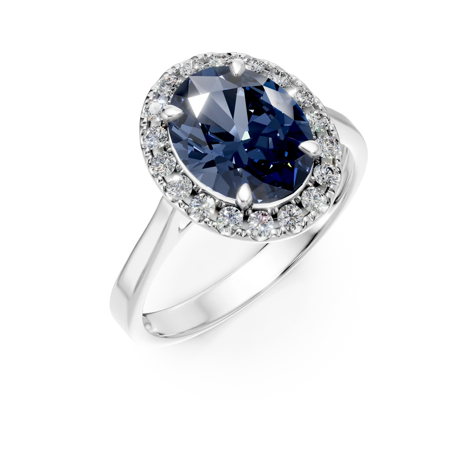 Inel din aur alb cu safir si diamante de 4.4ct create in laborator