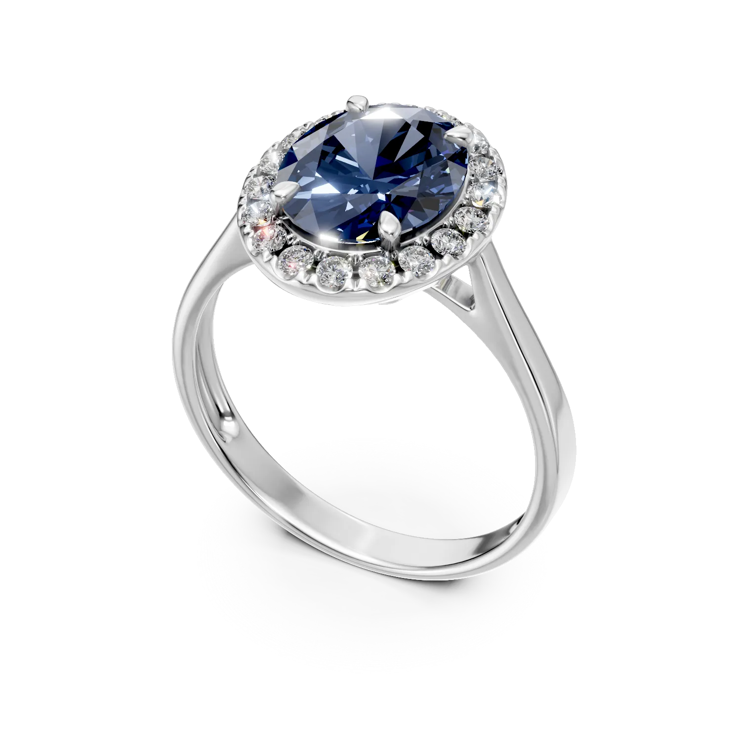 Inel din aur alb cu safir si diamante de 4.4ct create in laborator