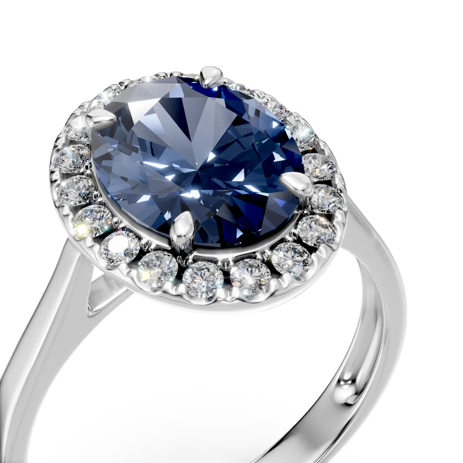 Inel din aur alb cu safir si diamante de 4.4ct create in laborator