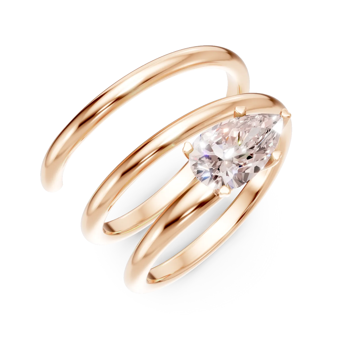 Inel spiralat din aur roz cu diamante fancy roz de 1.04ct create in laborator