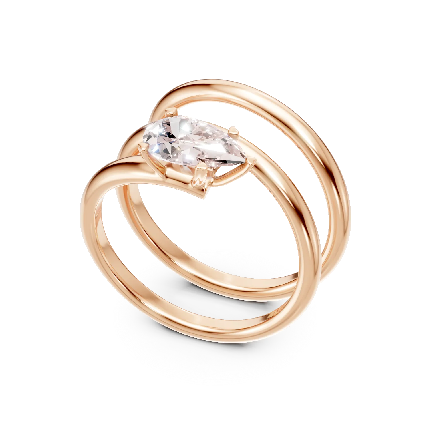 Inel spiralat din aur roz cu diamante fancy roz de 1.04ct create in laborator