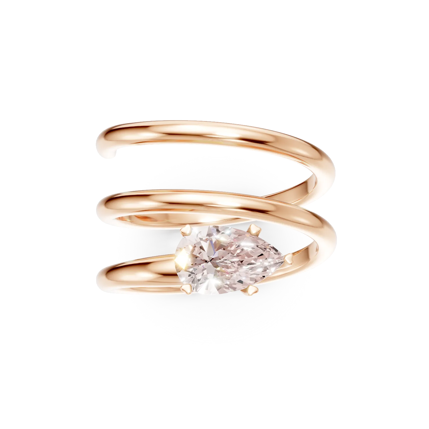 Inel spiralat din aur roz cu diamante fancy roz de 1.04ct create in laborator
