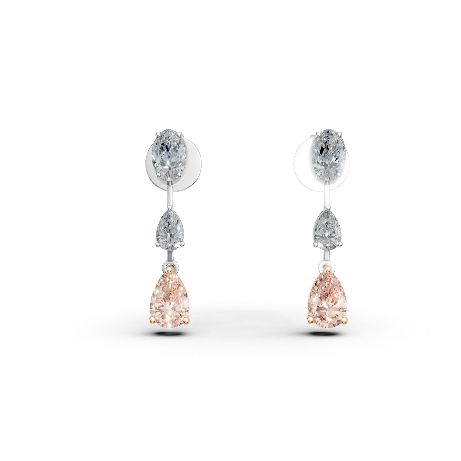 Cercei din aur alb cu diamante fancy roz si diamante incolore de 1.87ct create in laborator