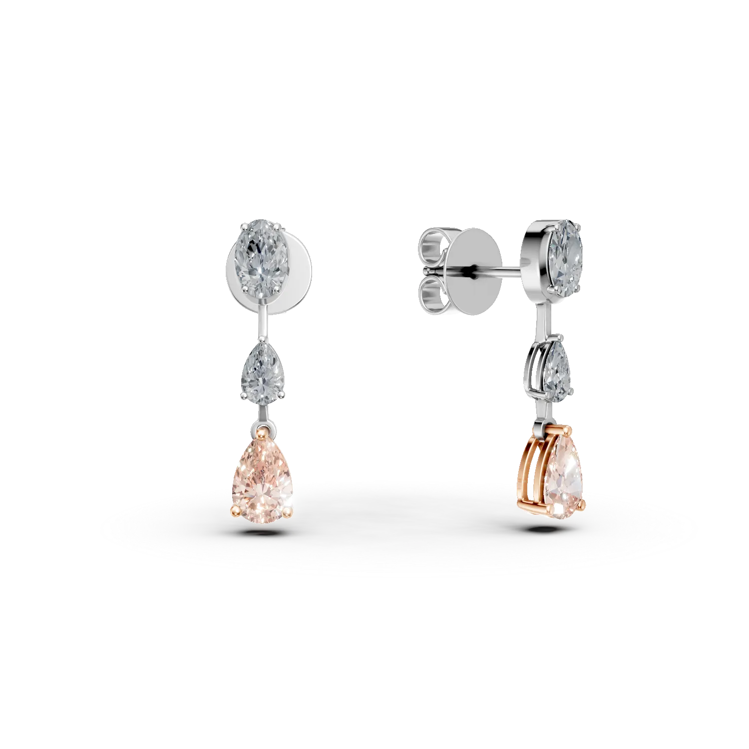 Cercei din aur alb cu diamante fancy roz si diamante incolore de 1.87ct create in laborator