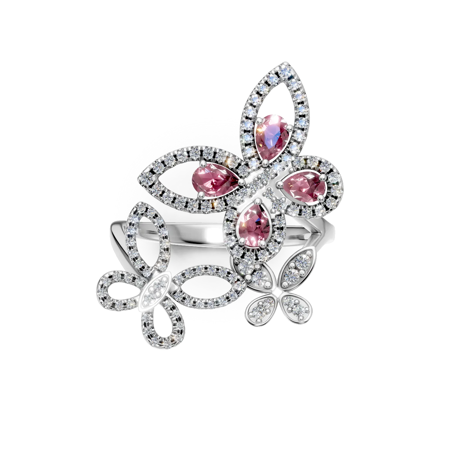 Inel cu fluturi din argint cu turmaline roz de 0.61ct si zirconii