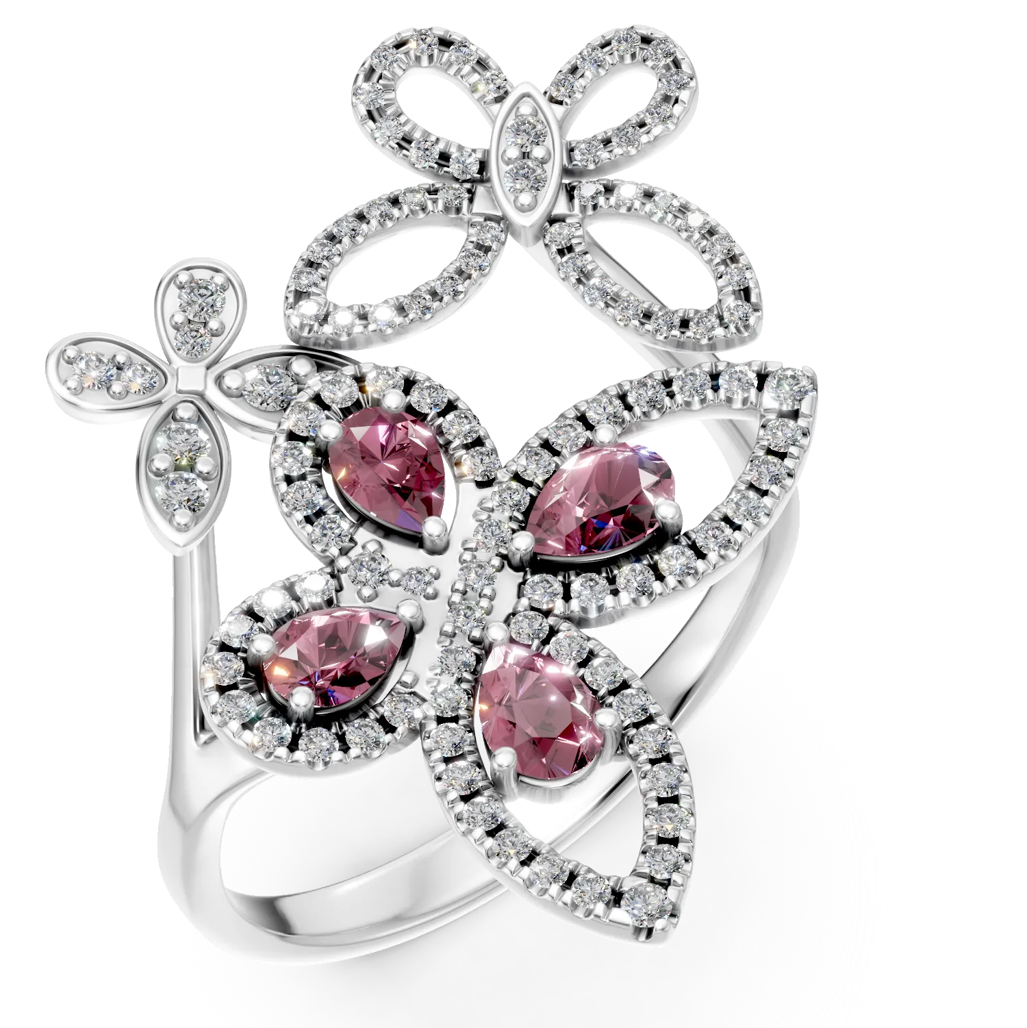 Inel cu fluturi din argint cu turmaline roz de 0.61ct si zirconii