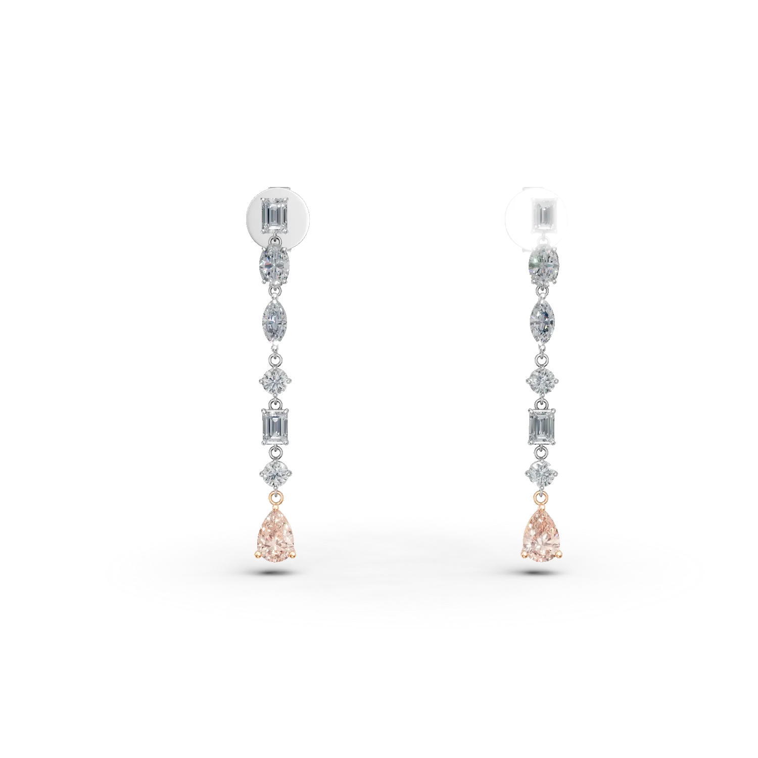 Cercei din aur alb cu diamante fancy roz si diamante incolore de 3.14ct create in laborator