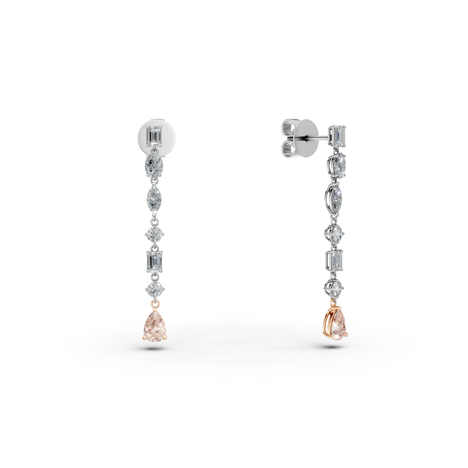Cercei din aur alb cu diamante fancy roz si diamante incolore de 3.14ct create in laborator