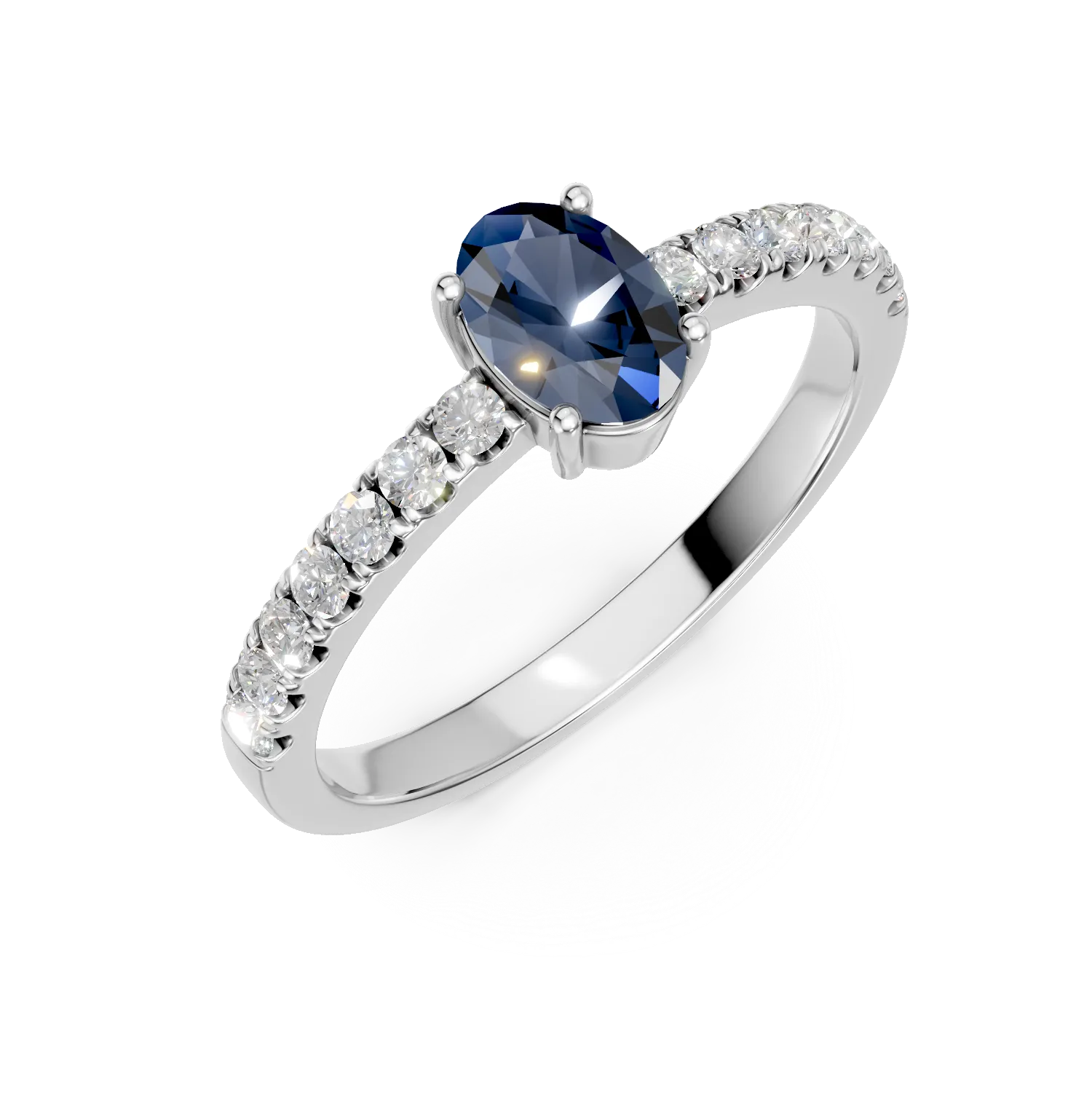 Inel din argint cu safir albastru de 0.6ct si zirconii