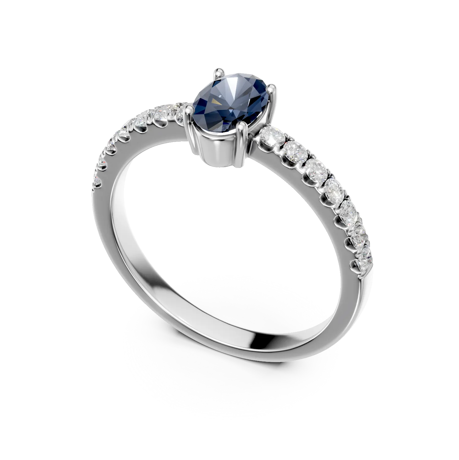 Inel din argint cu safir albastru de 0.6ct si zirconii