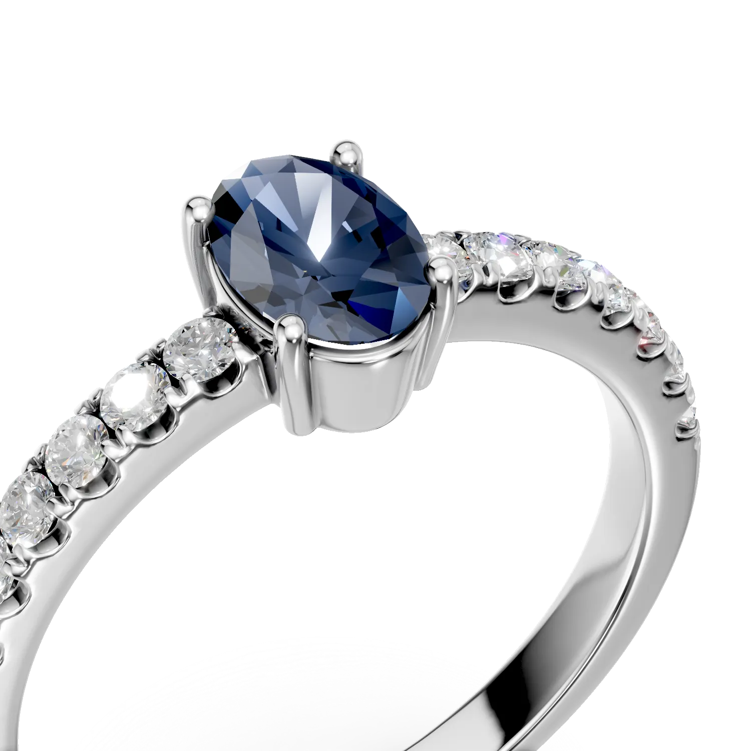 Inel din argint cu safir albastru de 0.6ct si zirconii