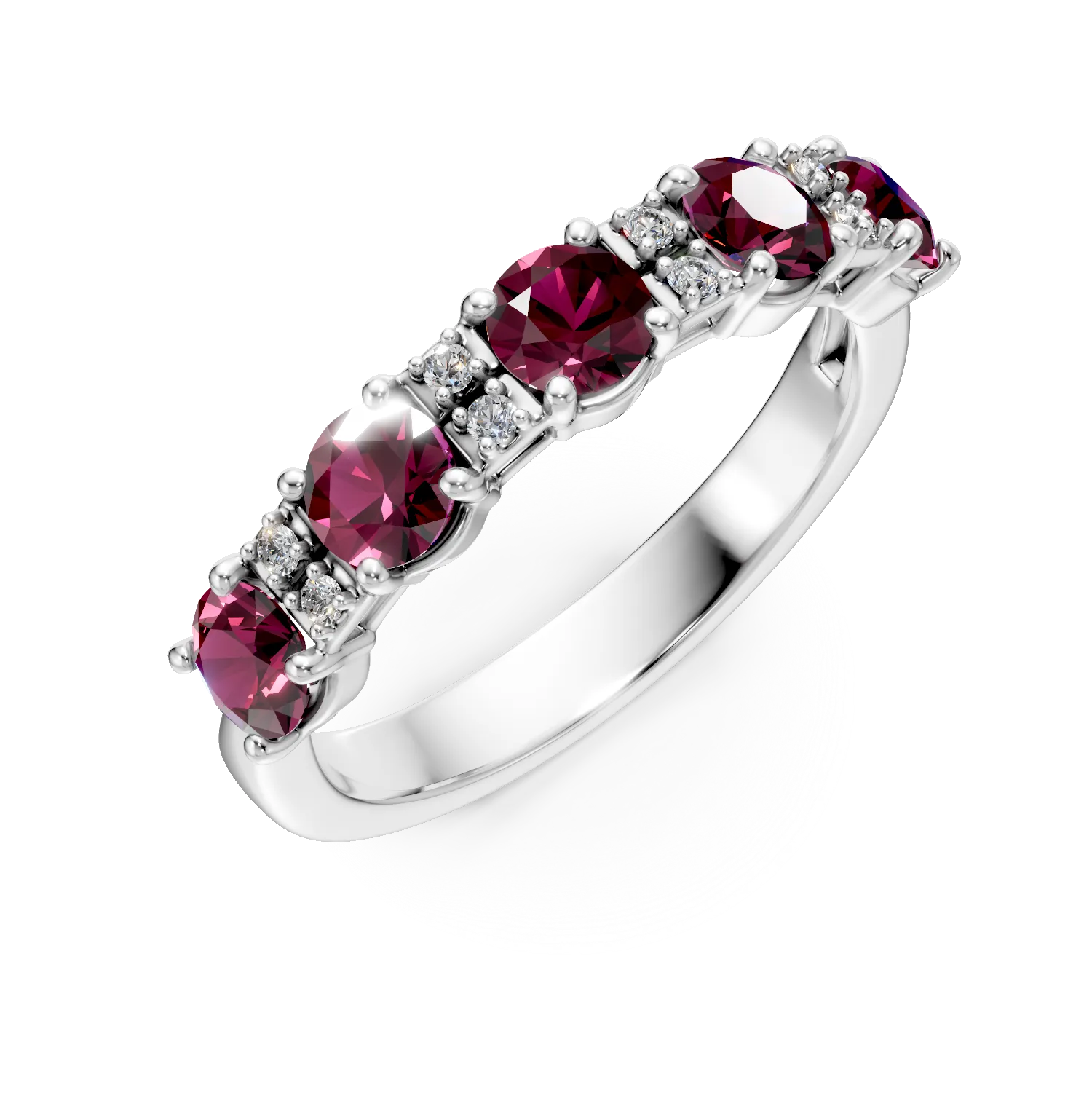 Inel din argint cu rodolite rosii de 1.72ct si zirconii