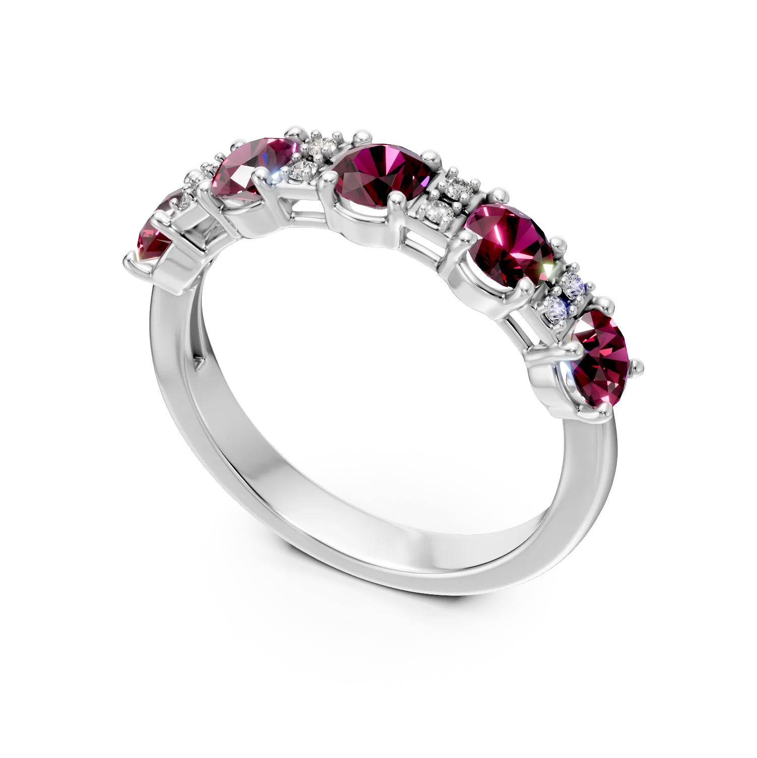 Inel din argint cu rodolite rosii de 1.72ct si zirconii
